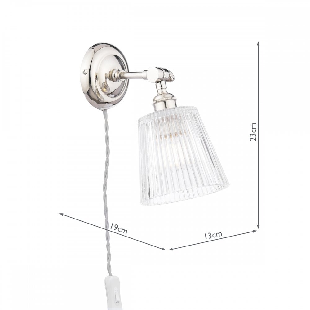 Callaghan Classic Plugged In Wall Light In Polished Nickel Finish With Ribbed Glass Shade LA3756596-Q