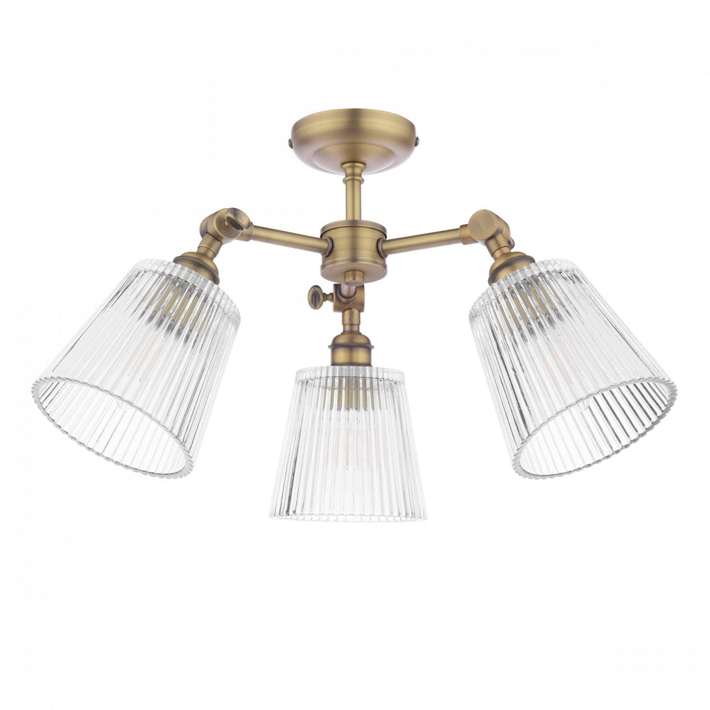 Callaghan 3 Light Semi Flush Ceiling Light In Matt Antique Brass With Ribbed Glass LA3756491-Q