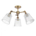 Callaghan 3 Light Semi Flush Ceiling Light In Matt Antique Brass With Ribbed Glass LA3756491-Q