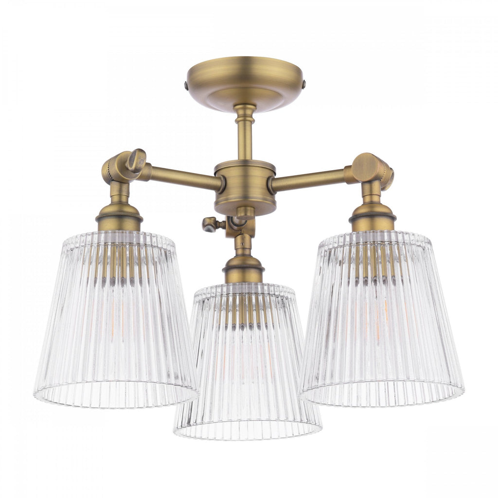 Callaghan 3 Light Semi Flush Ceiling Light In Matt Antique Brass With Ribbed Glass LA3756491-Q