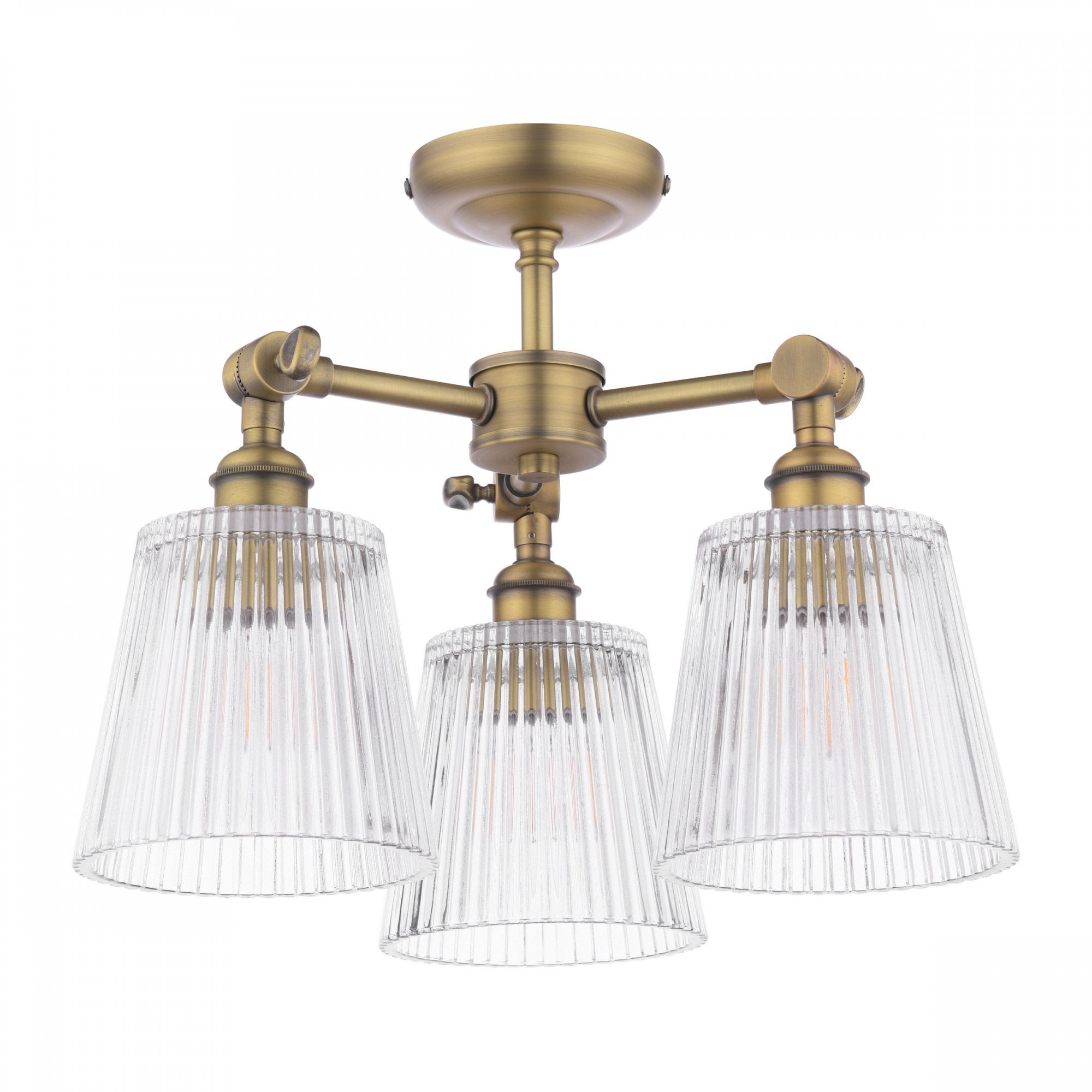 Callaghan 3 Light Semi Flush Ceiling Light In Matt Antique Brass With Ribbed Glass LA3756491-Q
