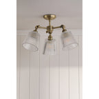Callaghan 3 Light Semi Flush Ceiling Light In Matt Antique Brass With Ribbed Glass LA3756491-Q