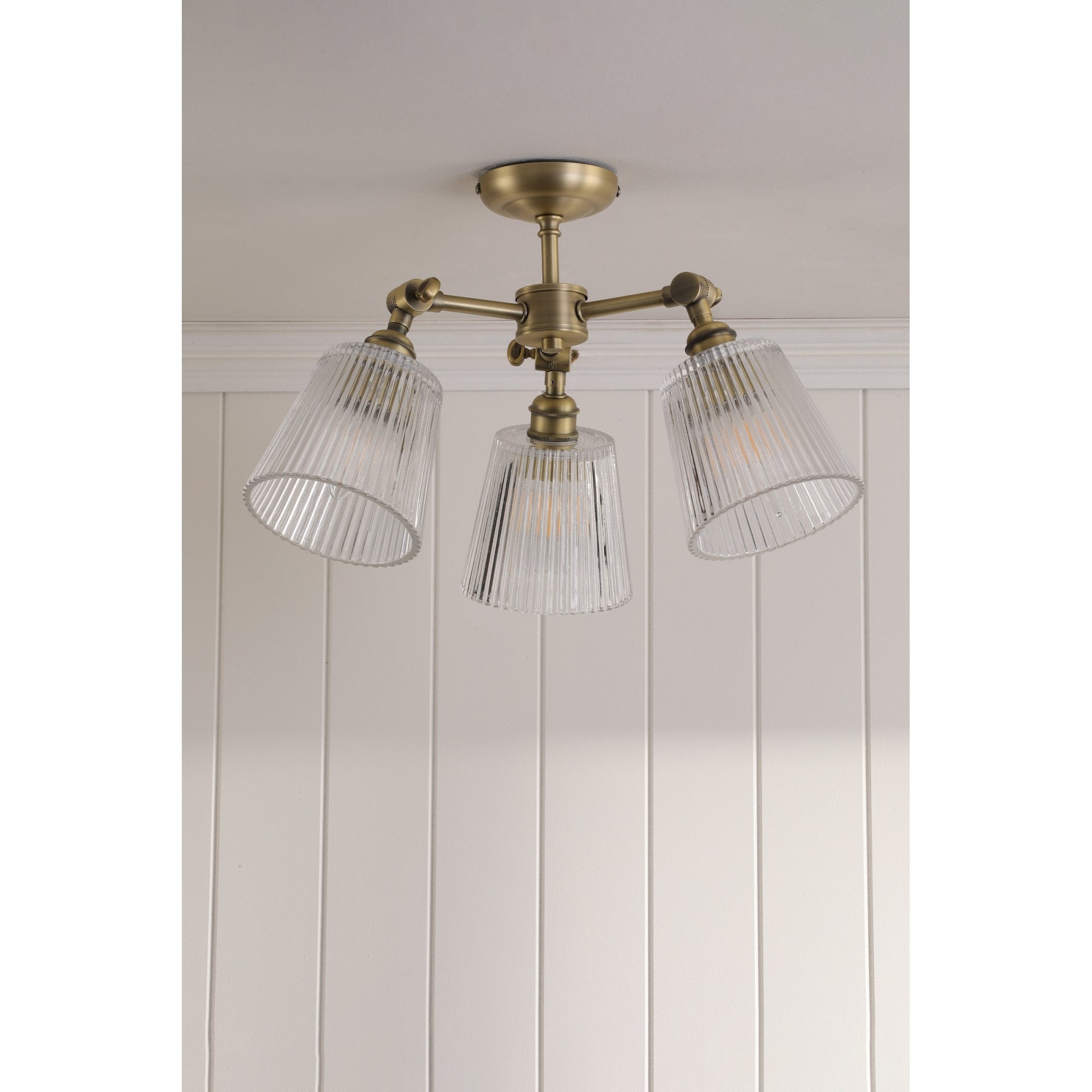 Callaghan 3 Light Semi Flush Ceiling Light In Matt Antique Brass With Ribbed Glass LA3756491-Q