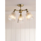 Callaghan 3 Light Semi Flush Ceiling Light In Matt Antique Brass With Ribbed Glass LA3756491-Q