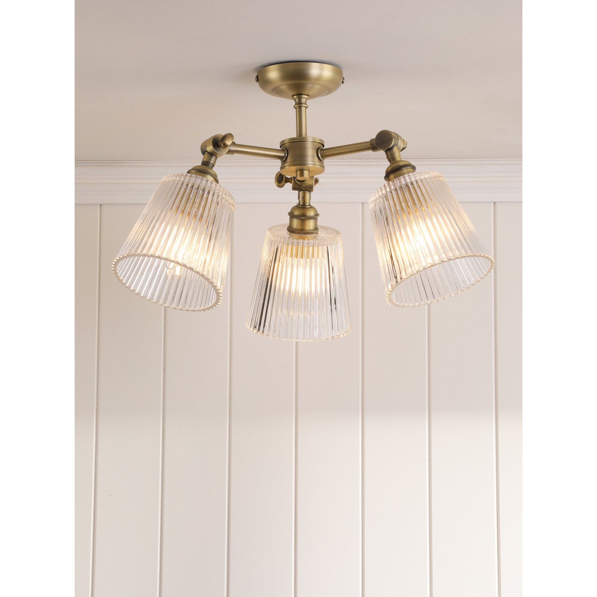 Callaghan 3 Light Semi Flush Ceiling Light In Matt Antique Brass With Ribbed Glass LA3756491-Q