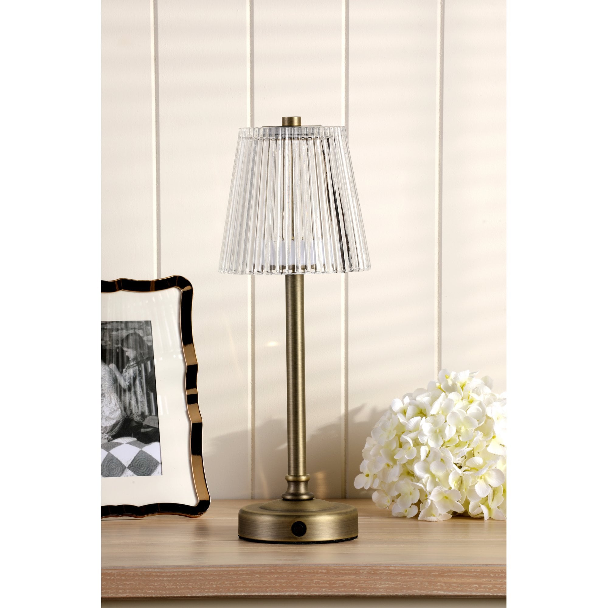 Callaghan Portable LED Table Lamp In Matt Antique Brass With Ribbed Glass LA3756514-Q
