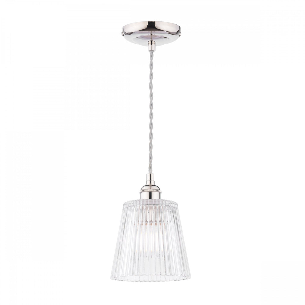 Laura Ashley Callaghan Ceiling Pendant Light In Polished Nickel and Ribbed Glass LA3756595-Q