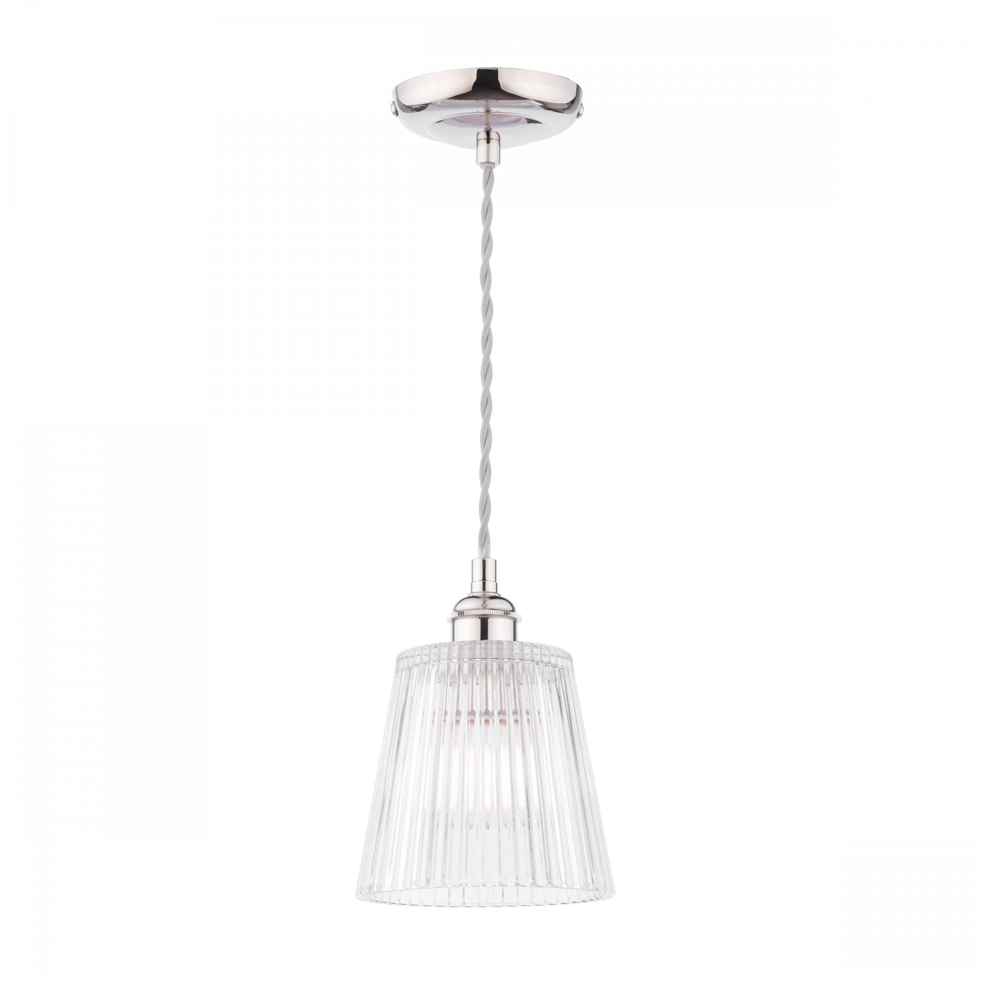 Laura Ashley Callaghan Ceiling Pendant Light In Polished Nickel and Ribbed Glass LA3756595-Q