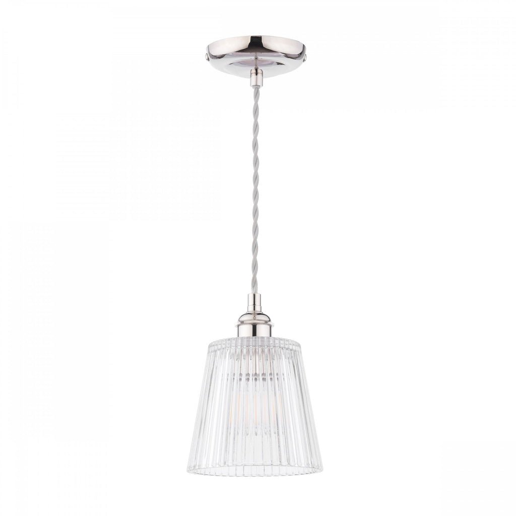 Laura Ashley Callaghan Ceiling Pendant Light In Polished Nickel and Ribbed Glass LA3756595-Q