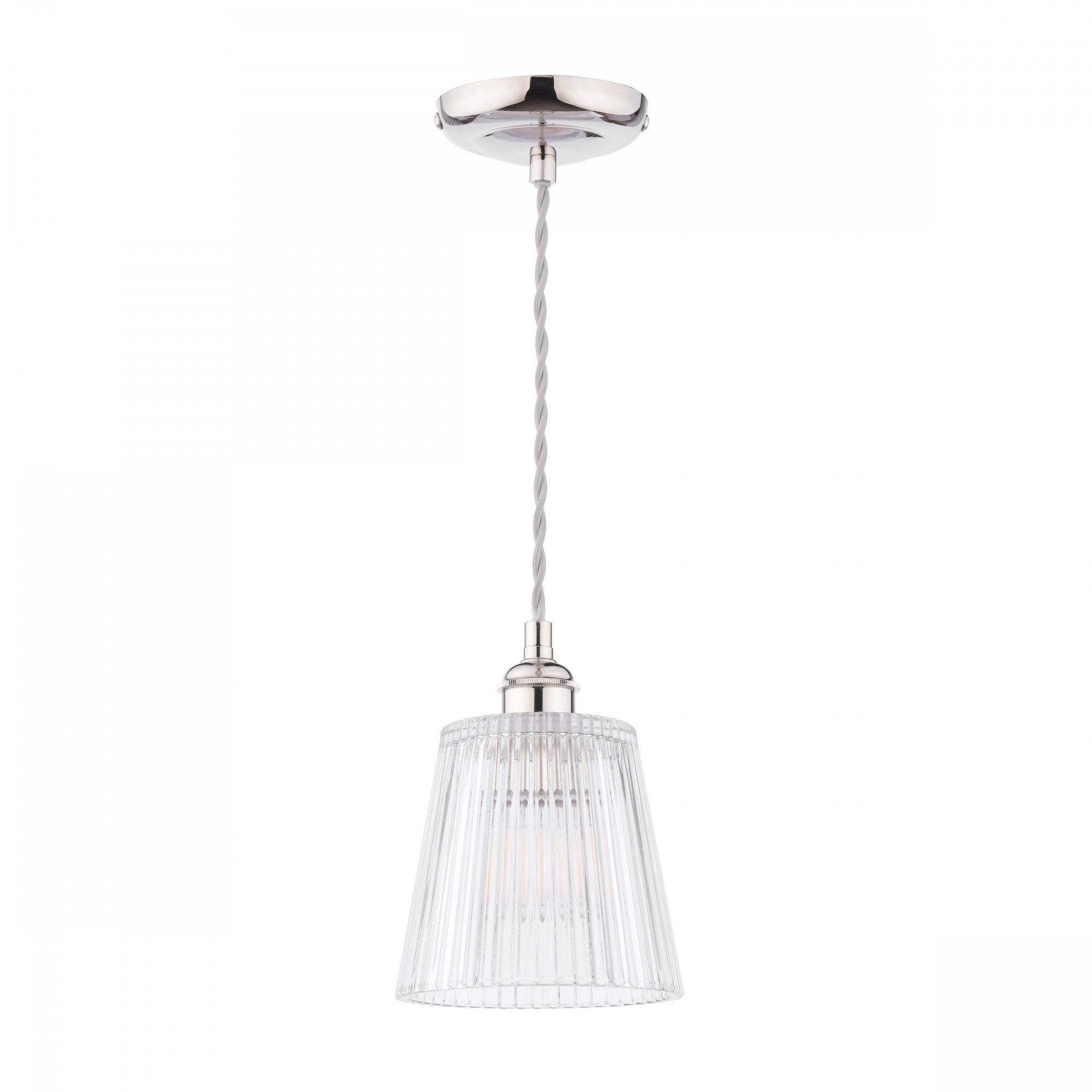 Laura Ashley Callaghan Ceiling Pendant Light In Polished Nickel and Ribbed Glass LA3756595-Q