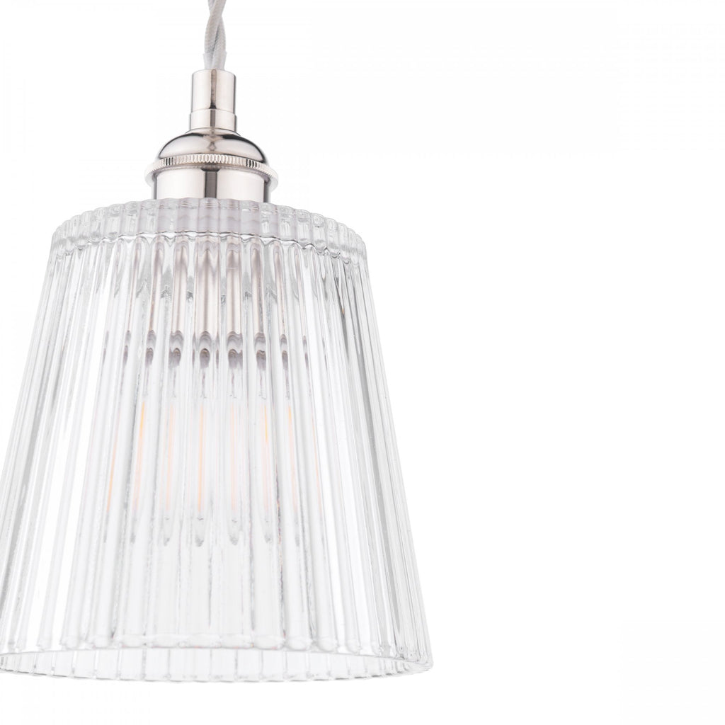 Laura Ashley Callaghan Ceiling Pendant Light In Polished Nickel and Ribbed Glass LA3756595-Q