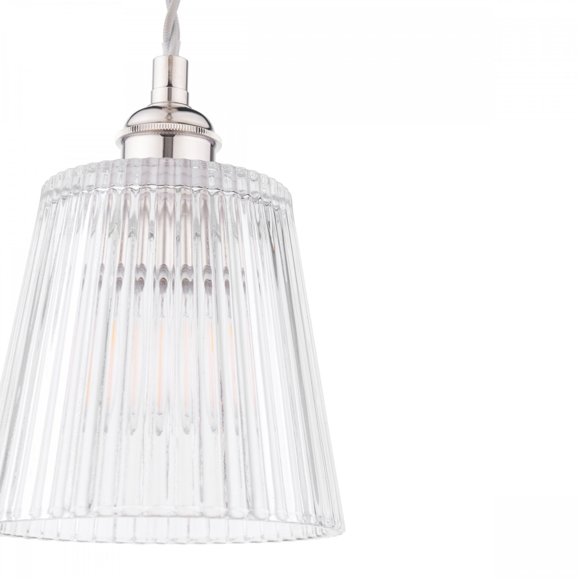Laura Ashley Callaghan Ceiling Pendant Light In Polished Nickel and Ribbed Glass LA3756595-Q