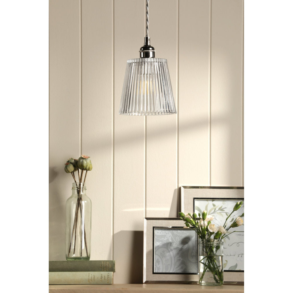 Laura Ashley Callaghan Ceiling Pendant Light In Polished Nickel and Ribbed Glass LA3756595-Q