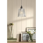 Laura Ashley Callaghan Ceiling Pendant Light In Polished Nickel and Ribbed Glass LA3756595-Q