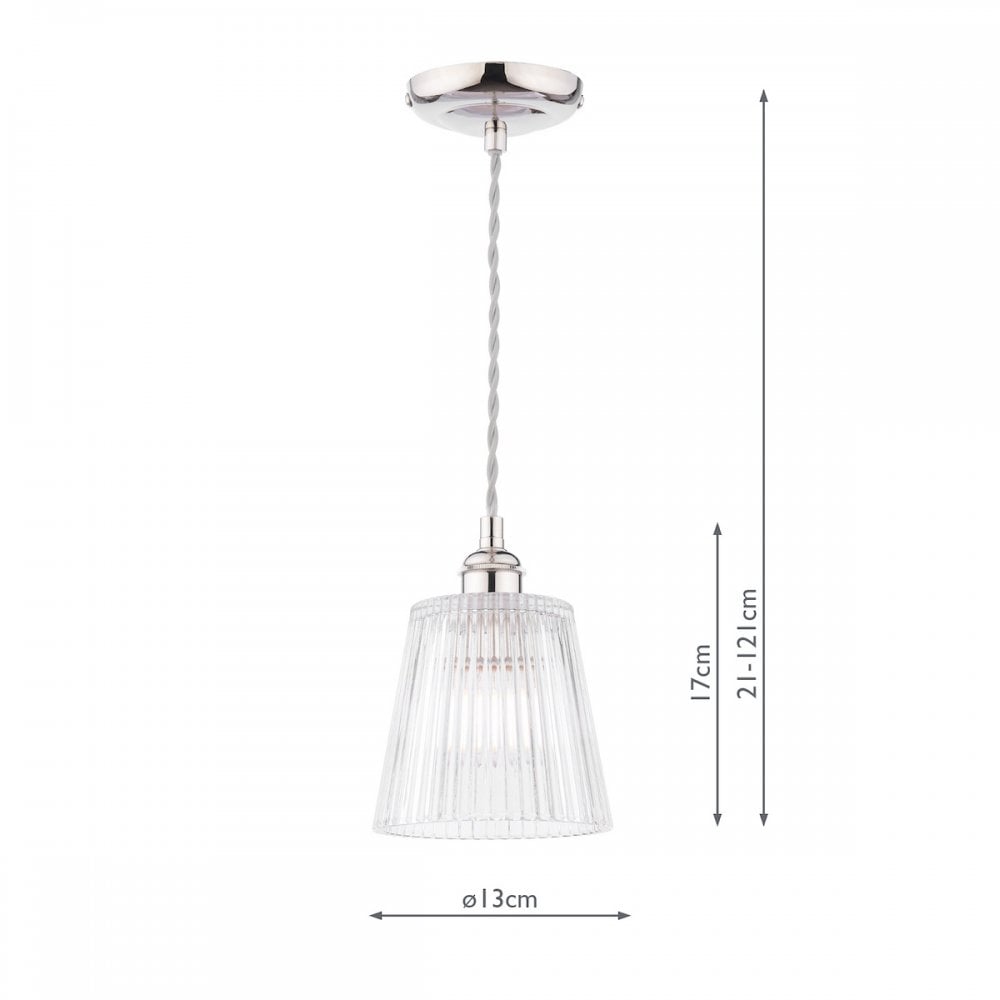 Laura Ashley Callaghan Ceiling Pendant Light In Polished Nickel and Ribbed Glass LA3756595-Q