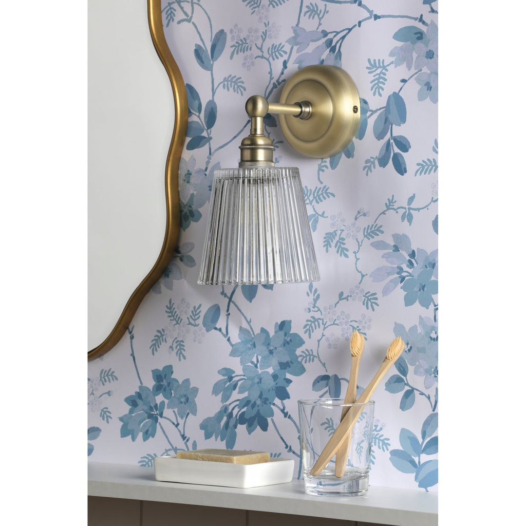 Laura Ashley Callaghan Bathroom Wall Light In Matt Antique Brass and Ribbed Glass IP44 LA3756600-Q