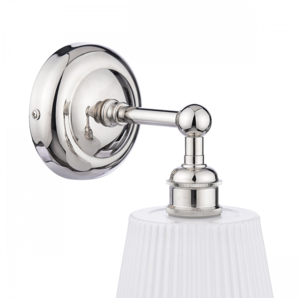Laura Ashley Callaghan Wall Light Polished Nickel and White Ribbed Glass IP44 LA3756601-Q
