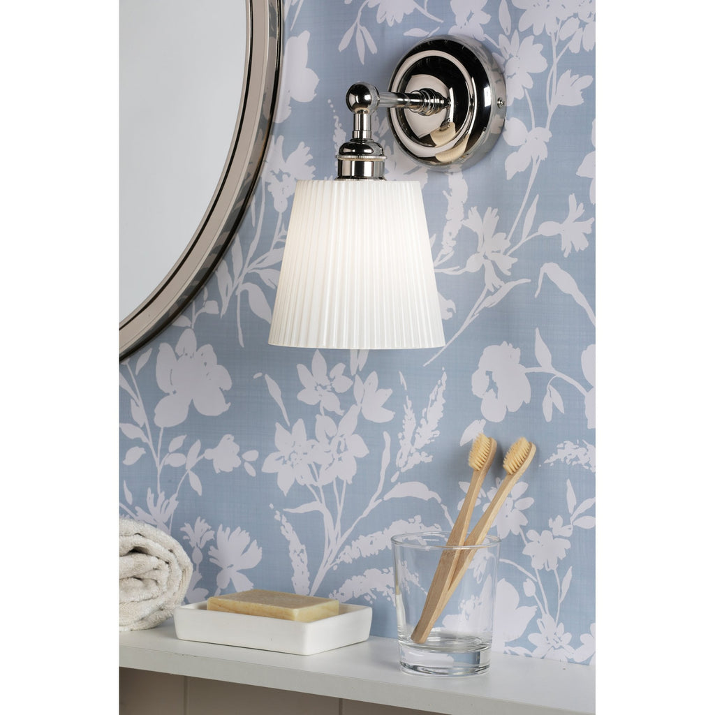 Laura Ashley Callaghan Wall Light Polished Nickel and White Ribbed Glass IP44 LA3756601-Q