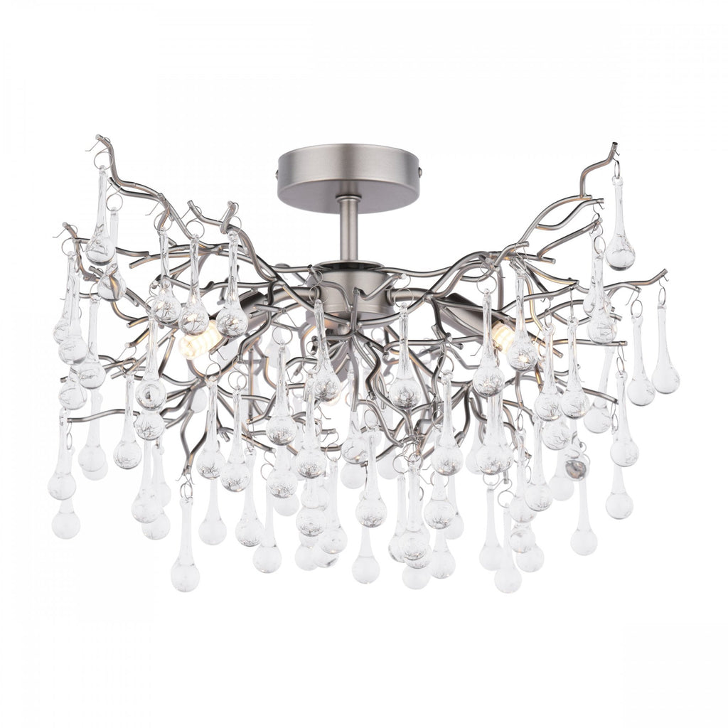 Willow 3 Light Semi Flush Ceiling Light In Satin Pewter With Crystal LA3756468-Q