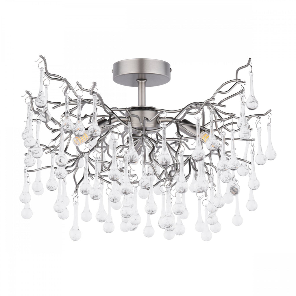 Willow 3 Light Semi Flush Ceiling Light In Satin Pewter With Crystal LA3756468-Q
