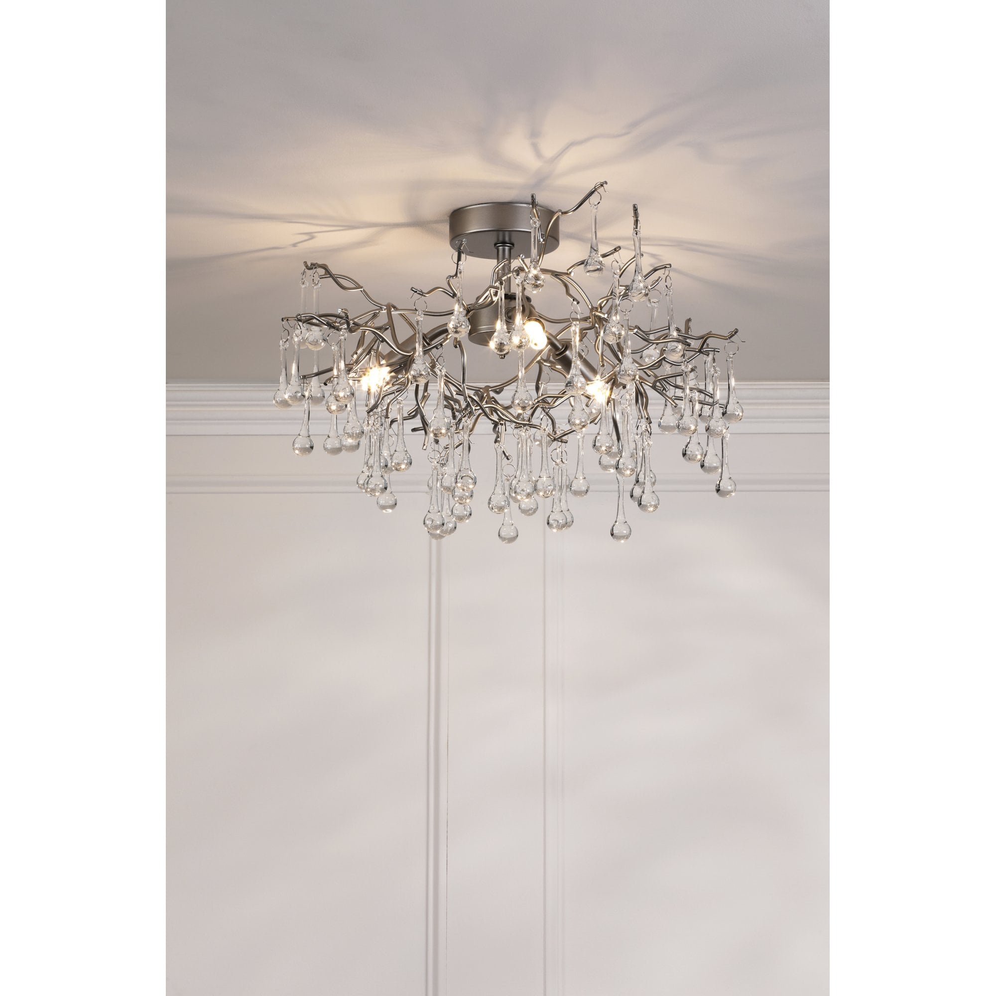 Willow 3 Light Semi Flush Ceiling Light In Satin Pewter With Crystal LA3756468-Q