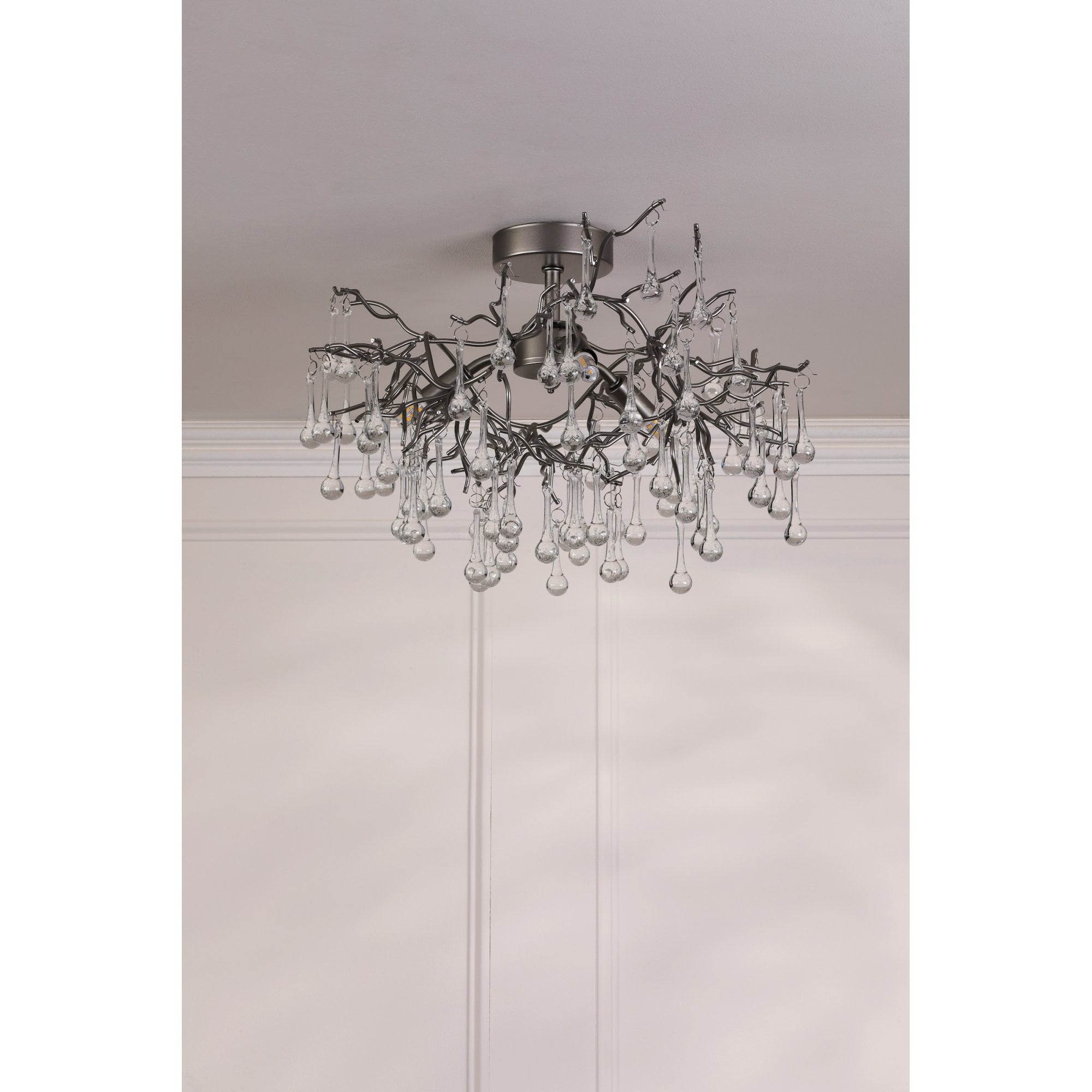 Willow 3 Light Semi Flush Ceiling Light In Satin Pewter With Crystal LA3756468-Q