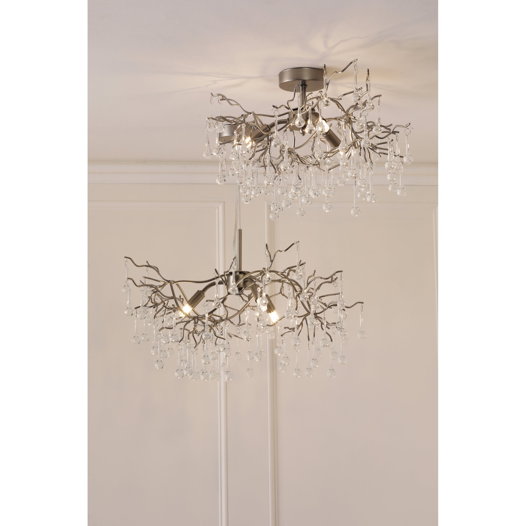 Willow 3 Light Semi Flush Ceiling Light In Satin Pewter With Crystal LA3756468-Q