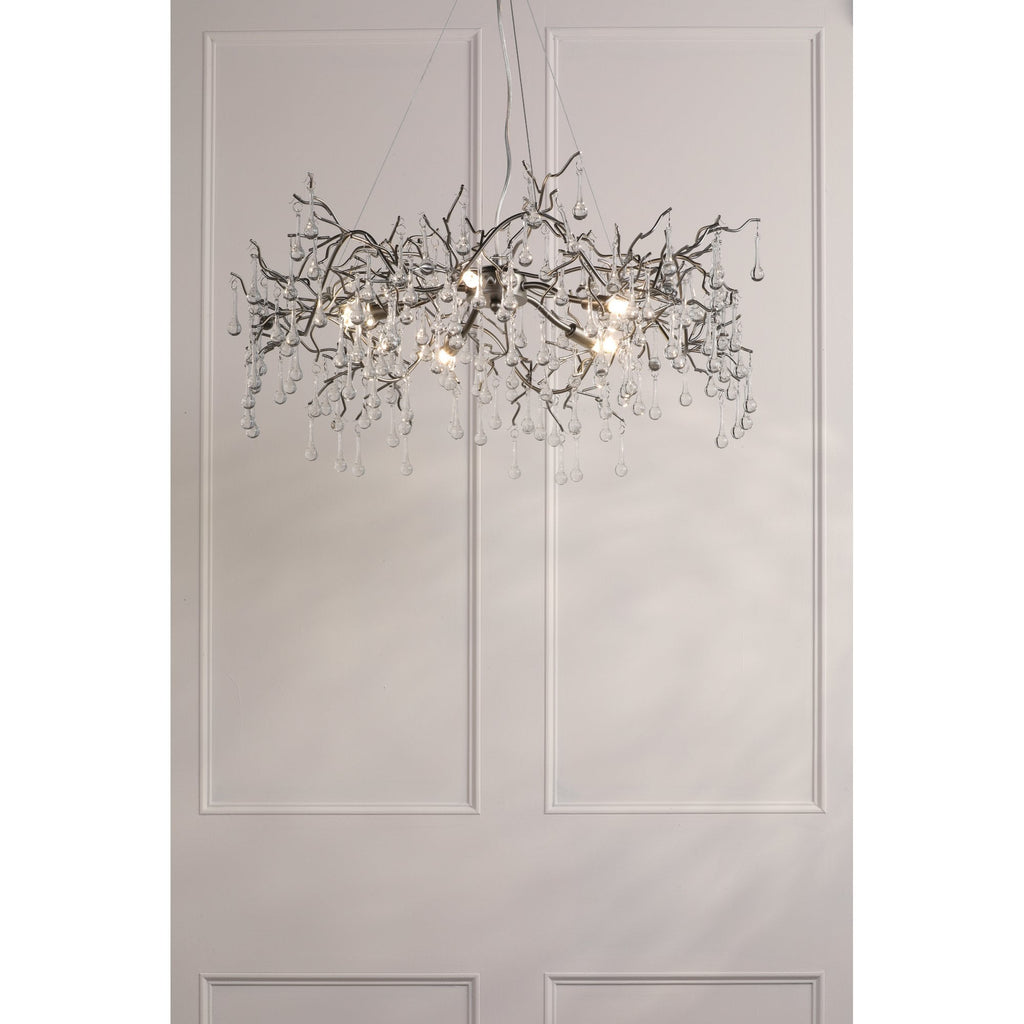 Willow 5 Light Ceiling Pendant Light In Satin Pewter With Crystal Droplets LA3756471-Q