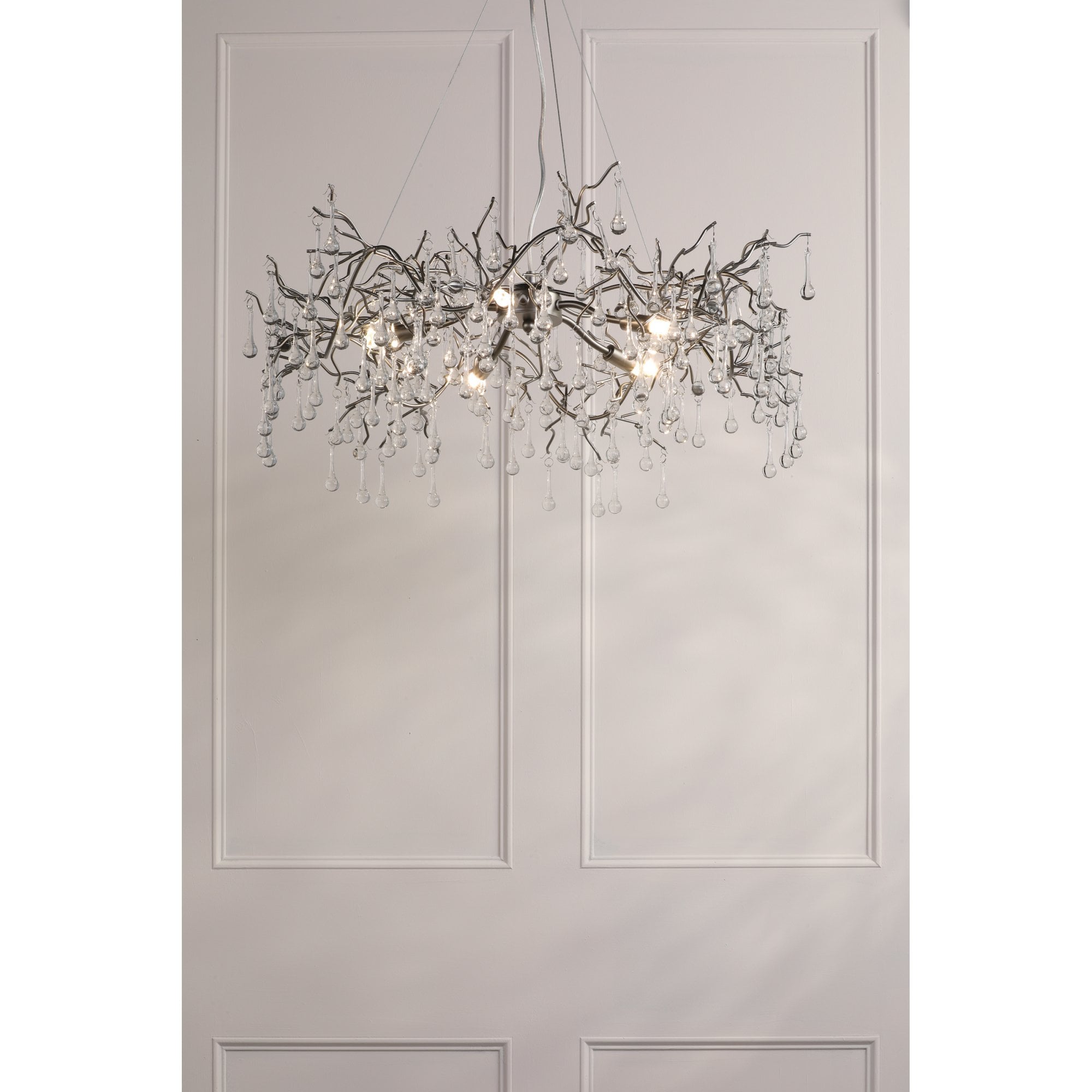 Willow 5 Light Ceiling Pendant Light In Satin Pewter With Crystal Droplets LA3756471-Q