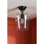 Ockley Clear Glass Semi Flush Ceiling Light In Matt Black Finish LA3756589-Q