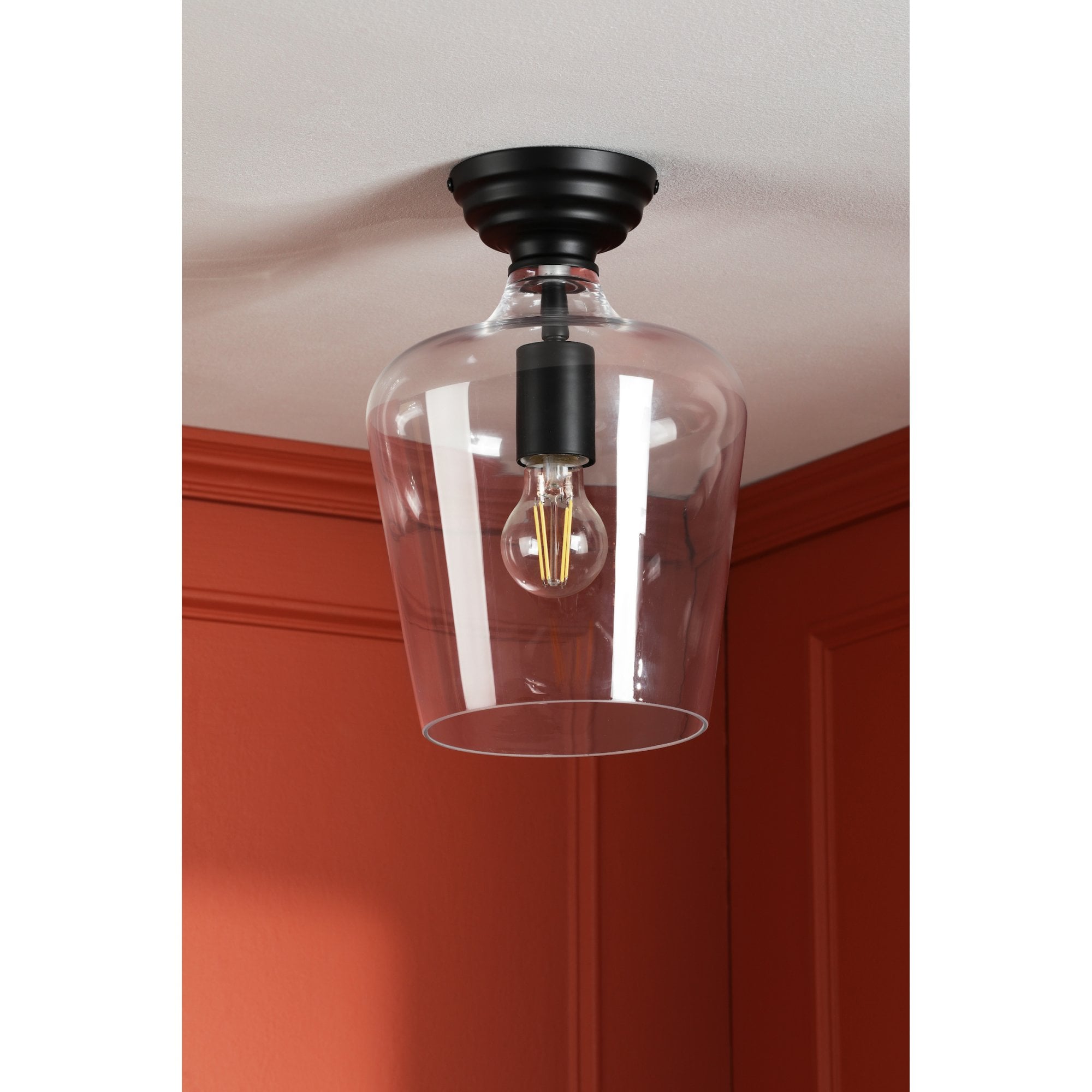 Ockley Clear Glass Semi Flush Ceiling Light In Matt Black Finish LA3756589-Q