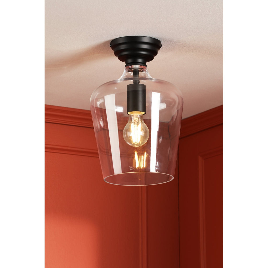 Ockley Clear Glass Semi Flush Ceiling Light In Matt Black Finish LA3756589-Q