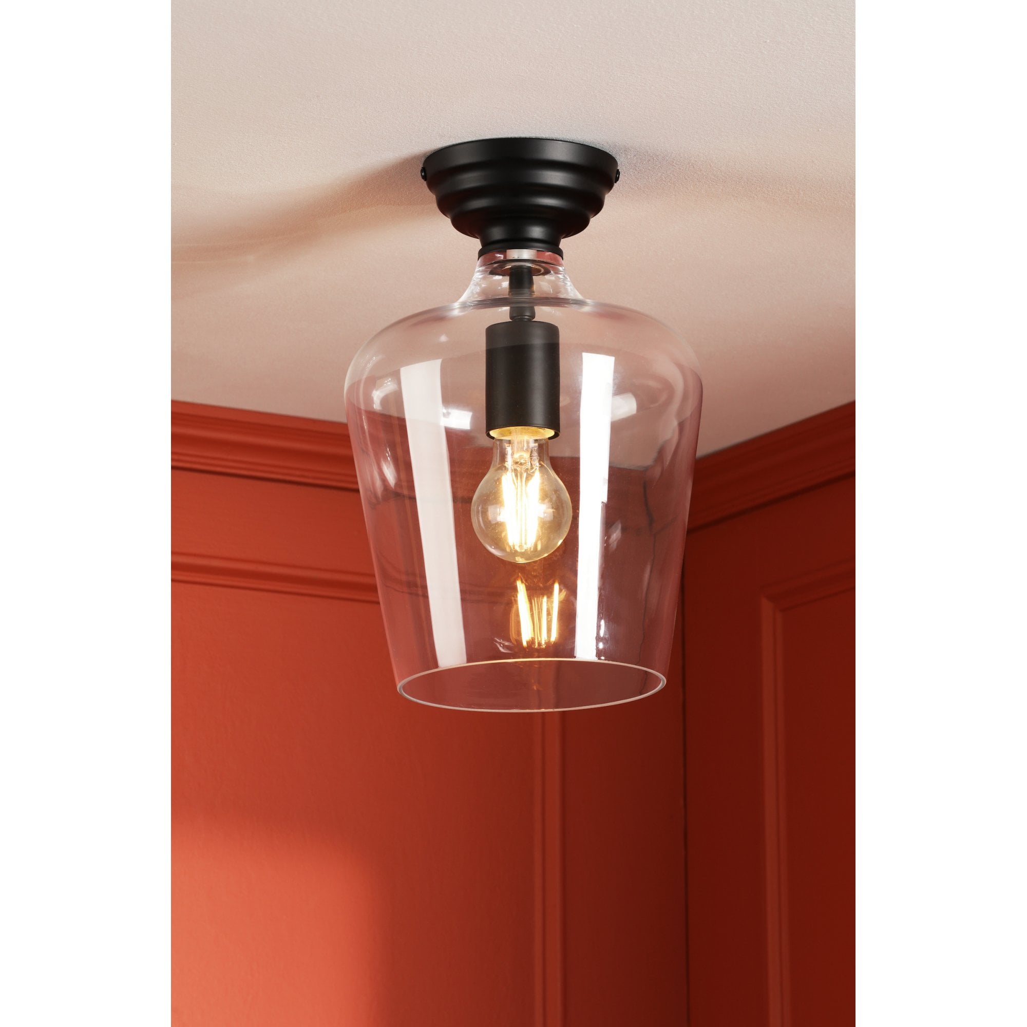 Ockley Clear Glass Semi Flush Ceiling Light In Matt Black Finish LA3756589-Q