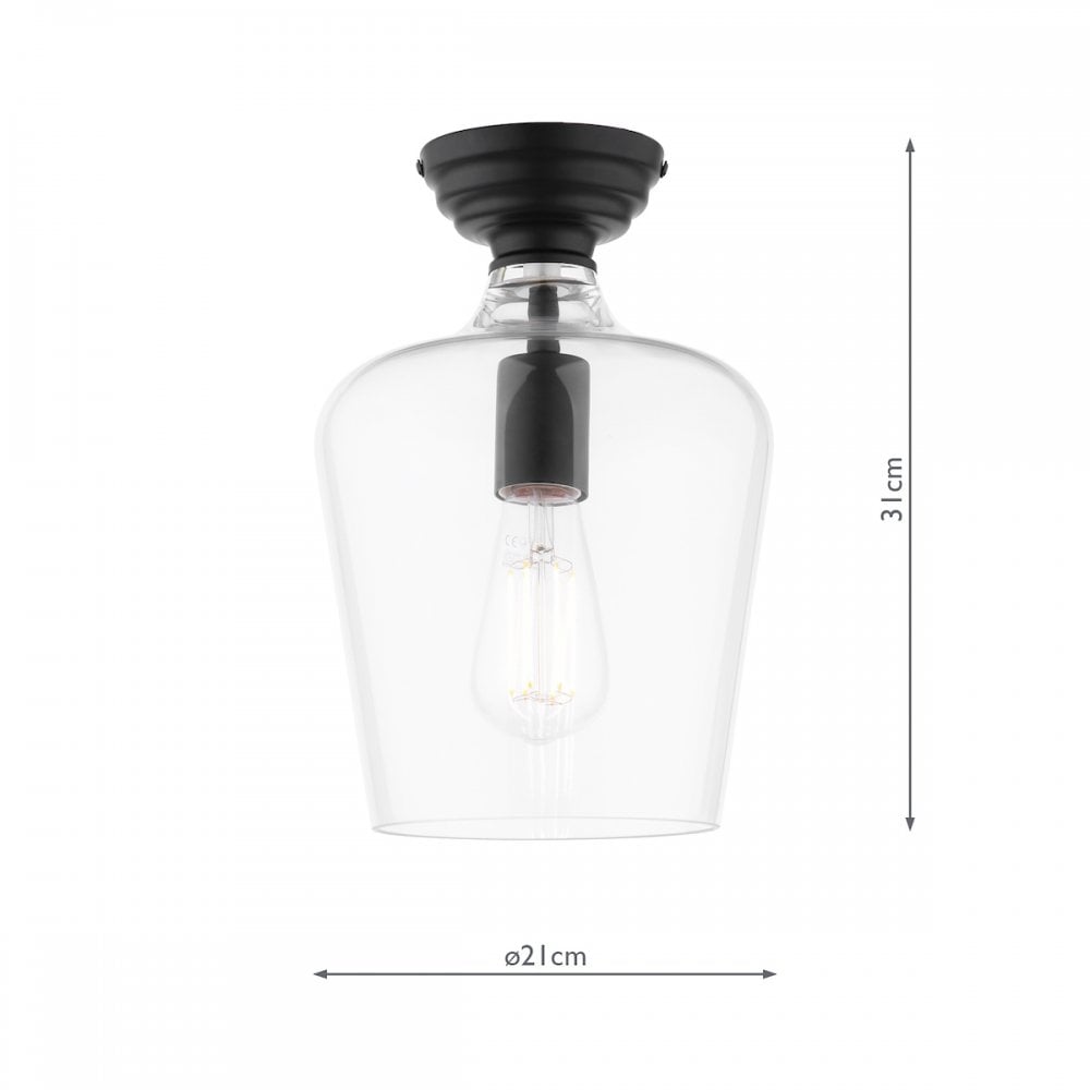 Ockley Clear Glass Semi Flush Ceiling Light In Matt Black Finish LA3756589-Q