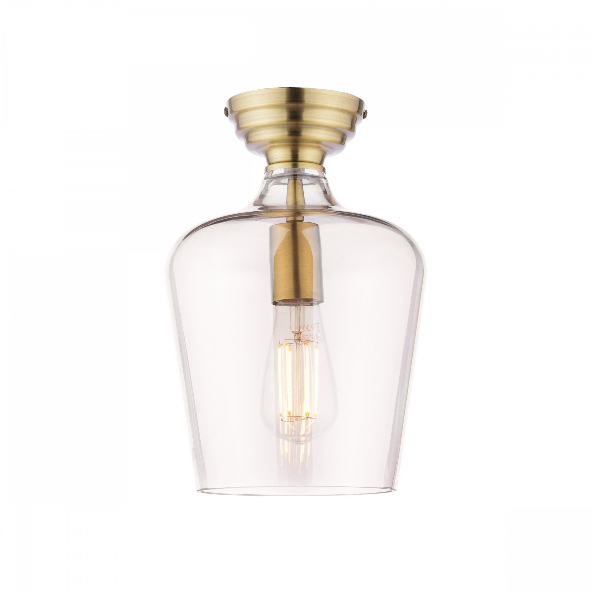 Ockley Clear Glass Semi Flush Ceiling Light In Antique Brass Finish LA3756591-Q