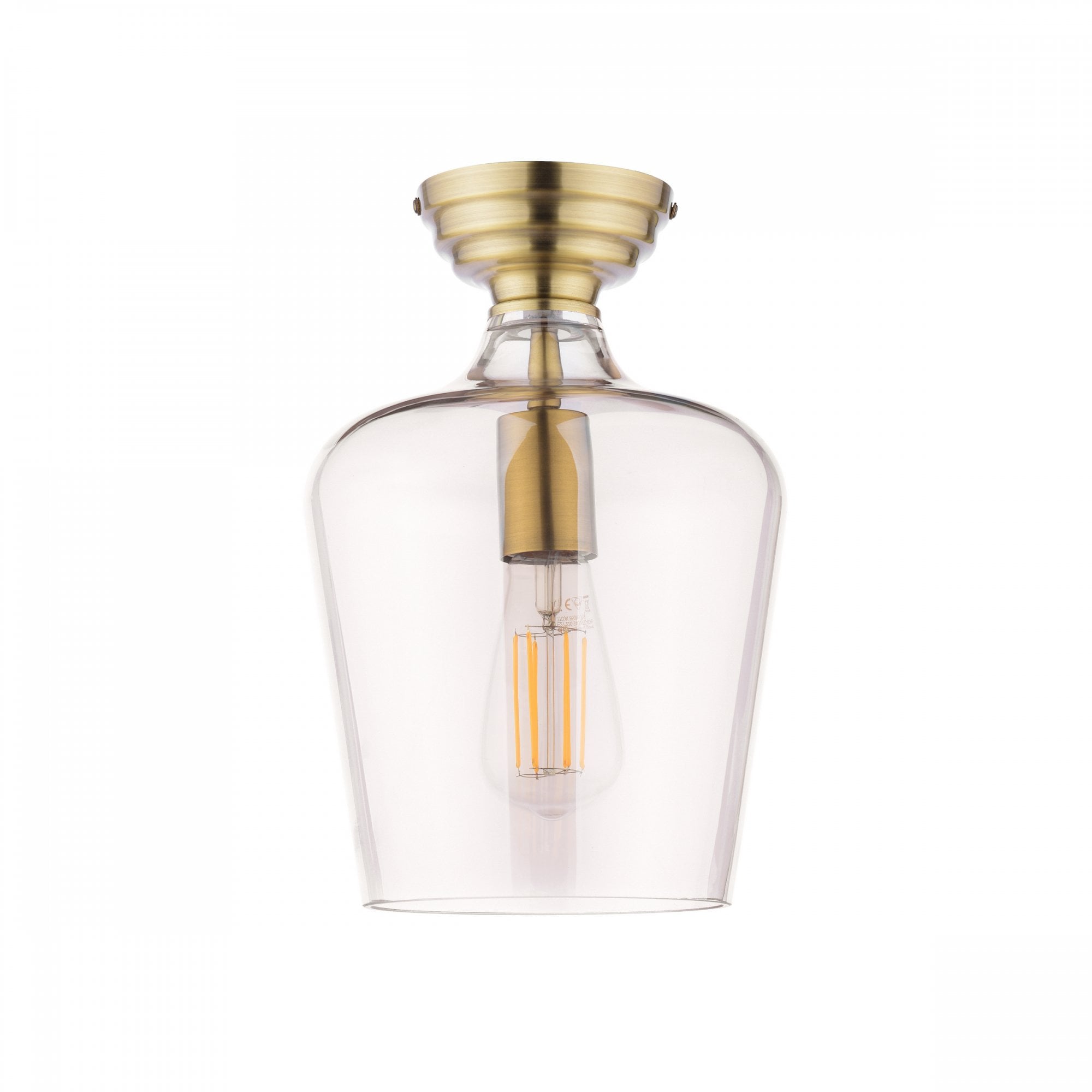 Ockley Clear Glass Semi Flush Ceiling Light In Antique Brass Finish LA3756591-Q