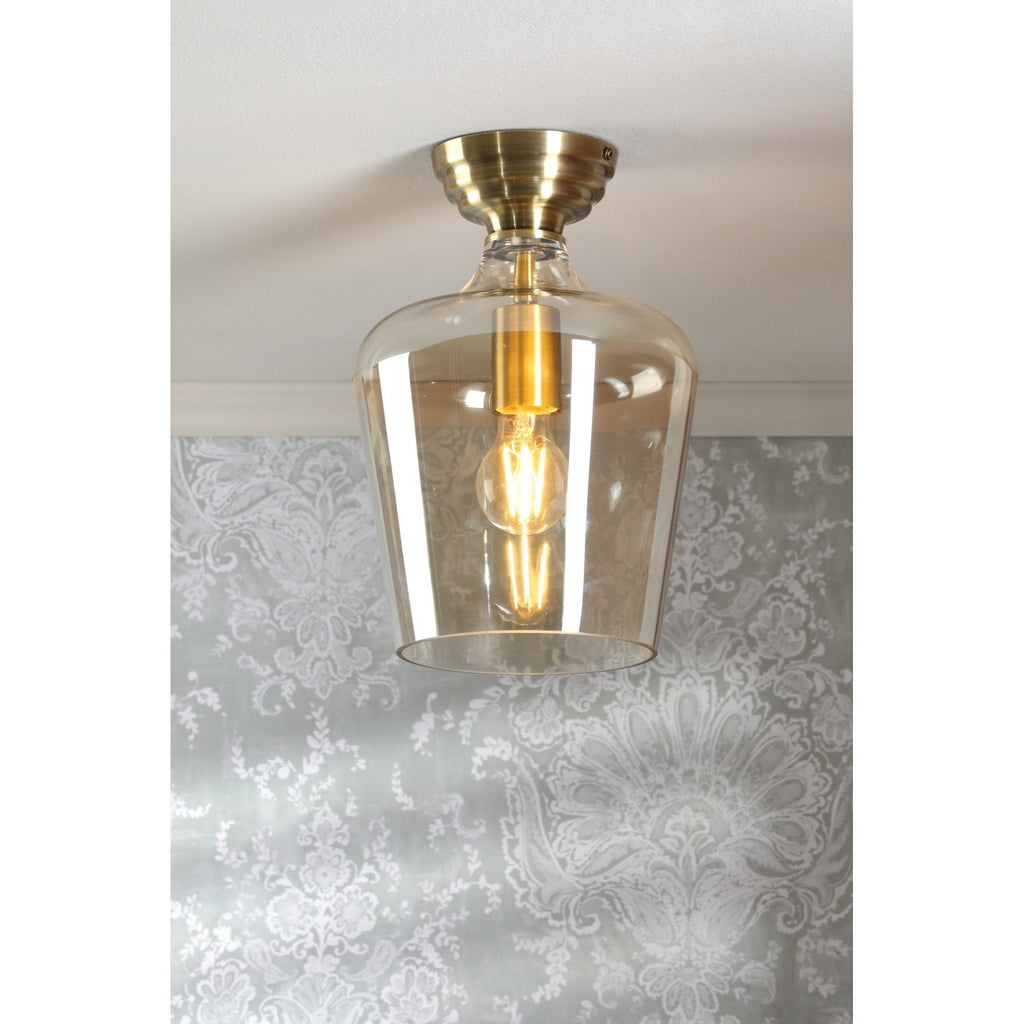 Ockley Clear Glass Semi Flush Ceiling Light In Antique Brass Finish LA3756591-Q