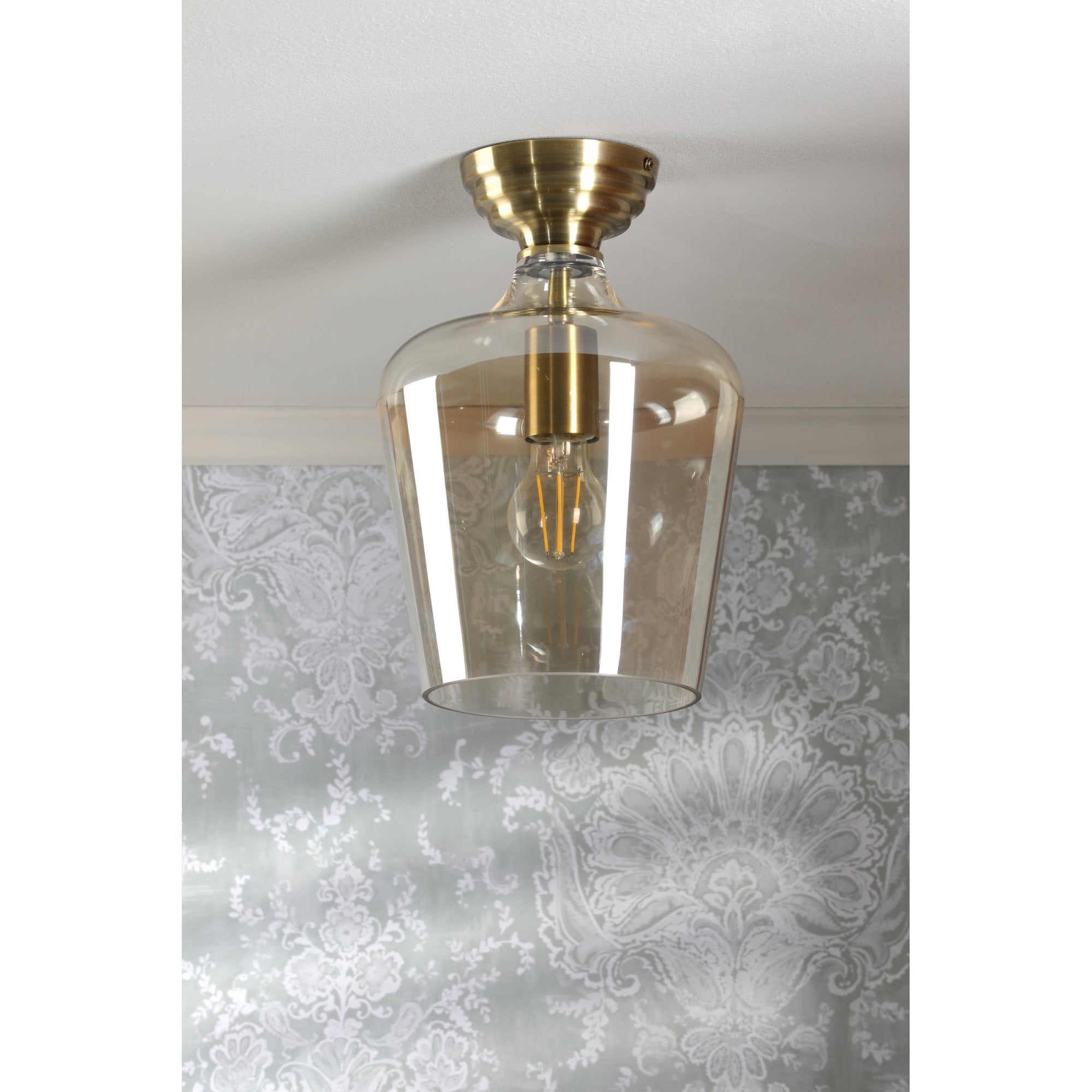 Ockley Clear Glass Semi Flush Ceiling Light In Antique Brass Finish LA3756591-Q