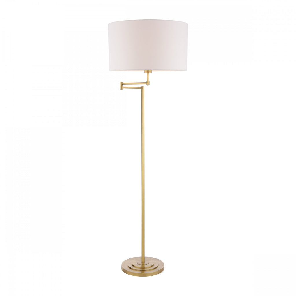 Marlowe Floor Lamp In Antique Brass Finish With Ivory Cotton Shade LA3756461-Q