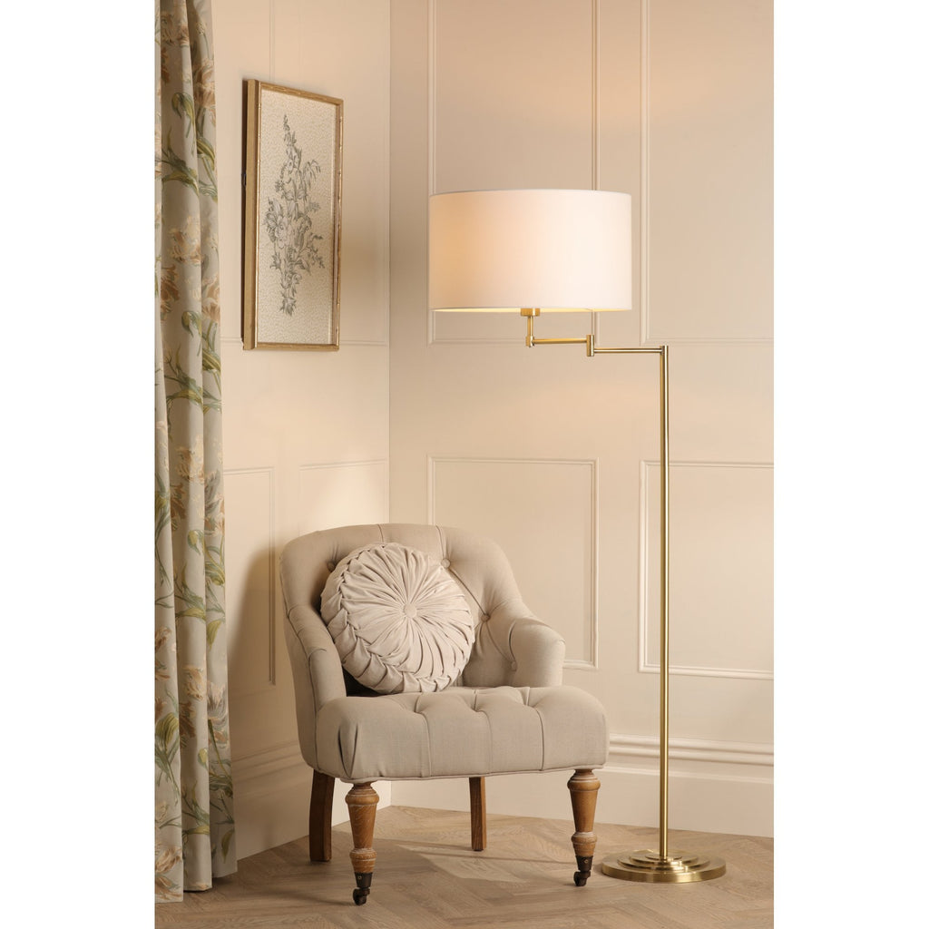 Marlowe Floor Lamp In Antique Brass Finish With Ivory Cotton Shade LA3756461-Q