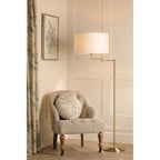 Marlowe Floor Lamp In Antique Brass Finish With Ivory Cotton Shade LA3756461-Q