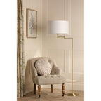 Marlowe Floor Lamp In Antique Brass Finish With Ivory Cotton Shade LA3756461-Q