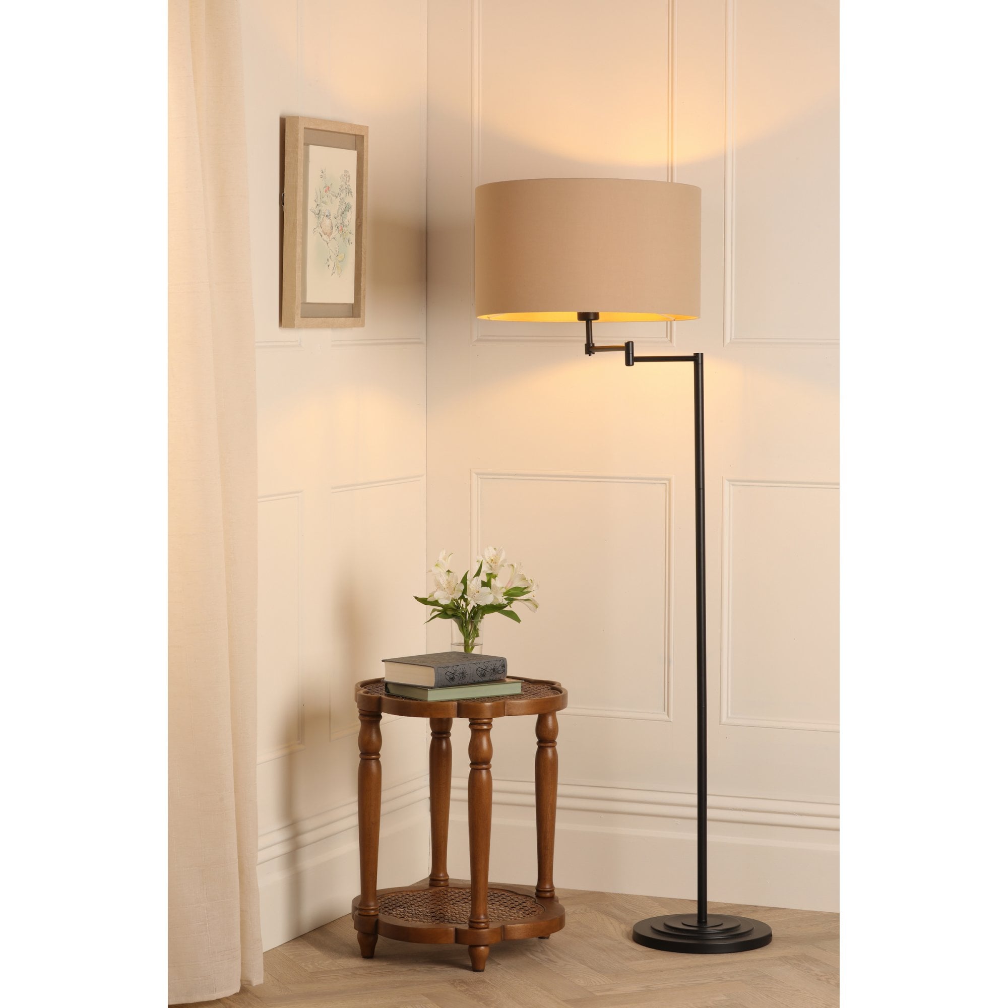 Marlowe Floor Lamp In Matt Black Finish With Natural Linen Shade LA3756462-Q
