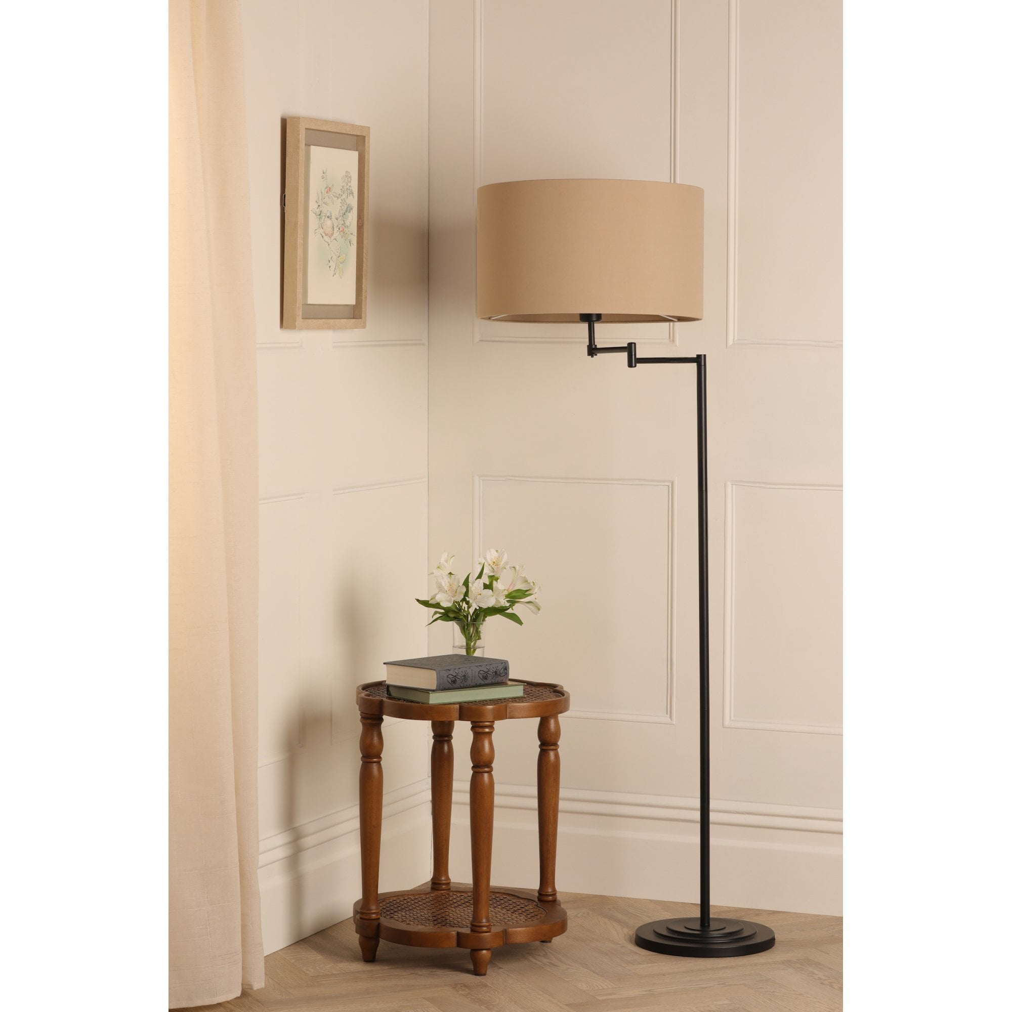 Marlowe Floor Lamp In Matt Black Finish With Natural Linen Shade LA3756462-Q