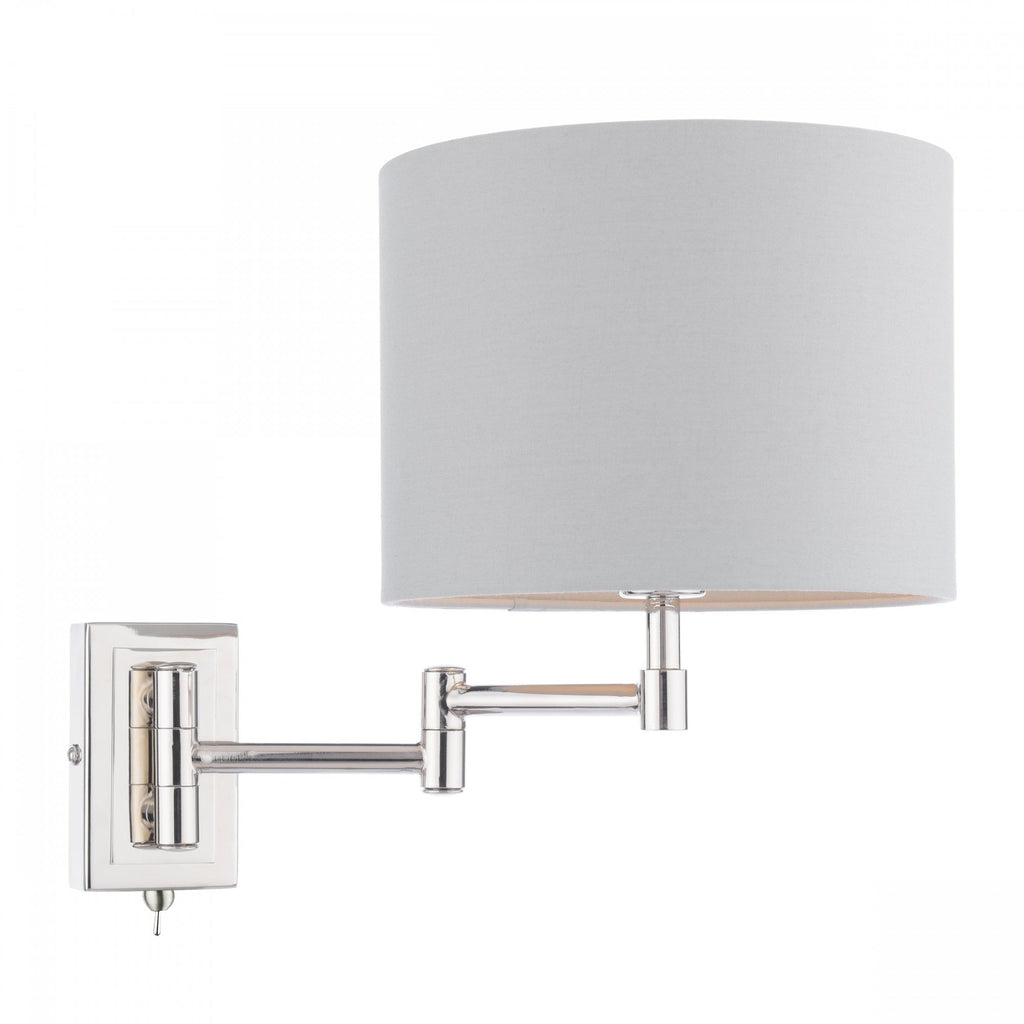 Marlowe Swing Arm Wall Light In Polished Nickel With Grey Cotton Shade LA3756459-Q