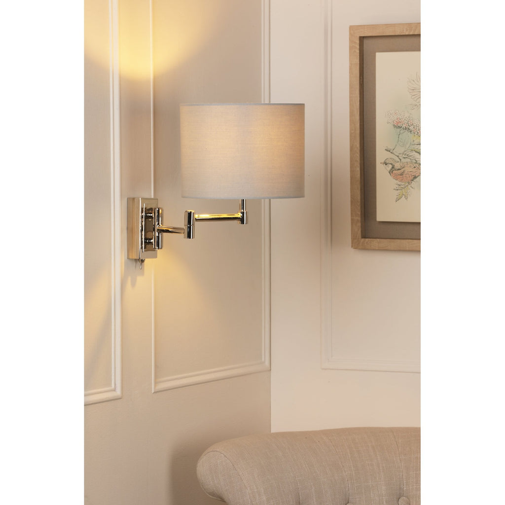 Marlowe Swing Arm Wall Light In Polished Nickel With Grey Cotton Shade LA3756459-Q