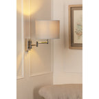 Marlowe Swing Arm Wall Light In Polished Nickel With Grey Cotton Shade LA3756459-Q