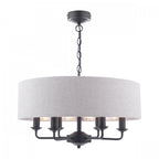 Sorrento 6 Light Ceiling Pendant In Matt Black With Natural Linen Shade LA3756554-Q