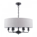 Sorrento 6 Light Ceiling Pendant In Matt Black With Natural Linen Shade LA3756554-Q