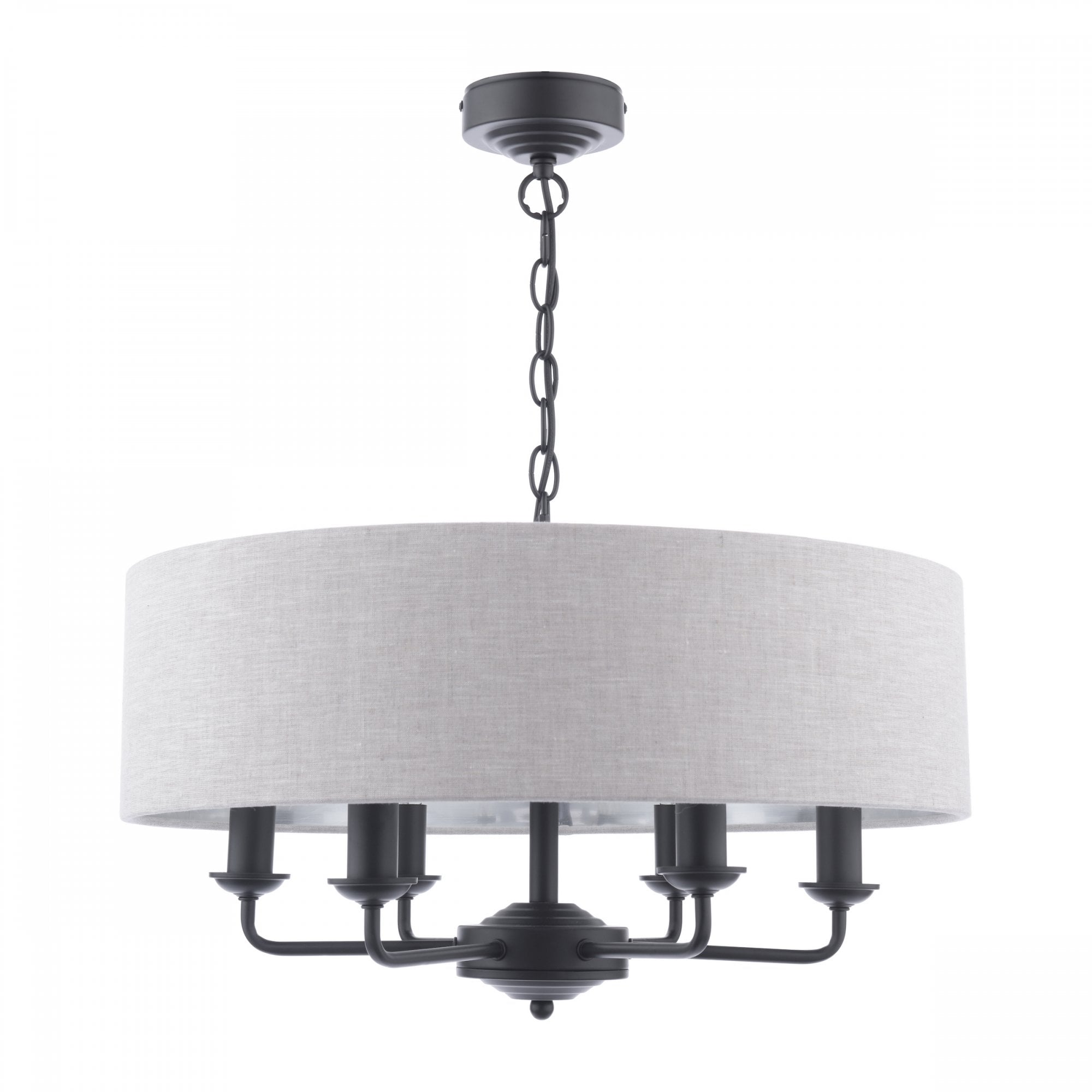 Sorrento 6 Light Ceiling Pendant In Matt Black With Natural Linen Shade LA3756554-Q
